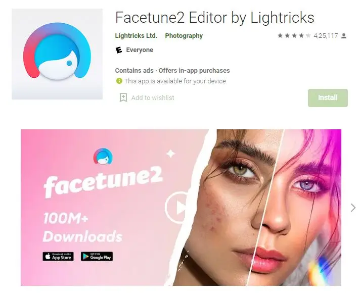 برنامه فتوشاپ عکس حرفه ای Facetune2 برای گوشی